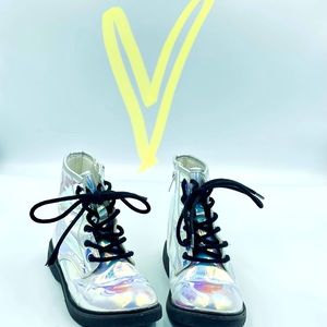 Doc Martens Children’s Place Iridescent Metallic Silver Combat Boots